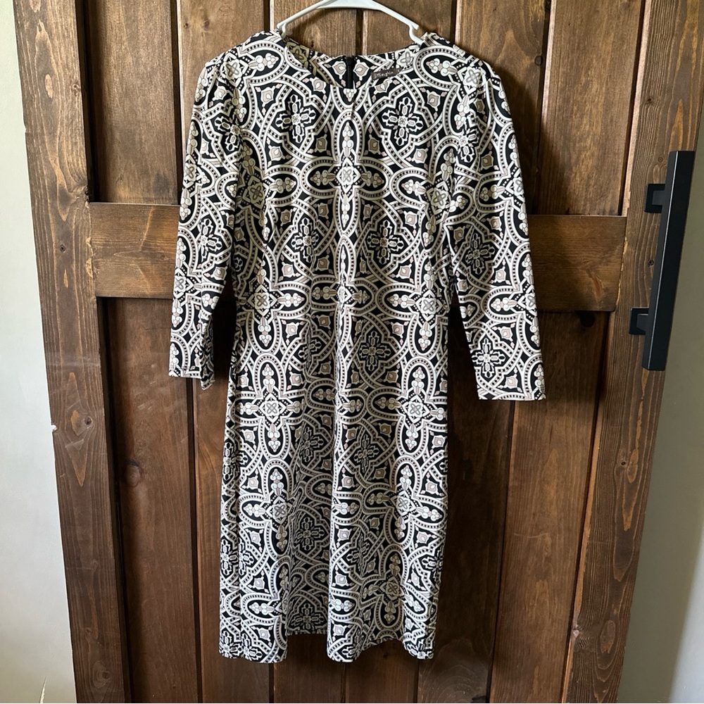 J McLaughlin Tan Black Medallion Stretchy Dress Size Small